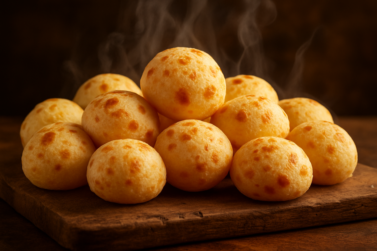 Pães de queijo dourados e quentinhos