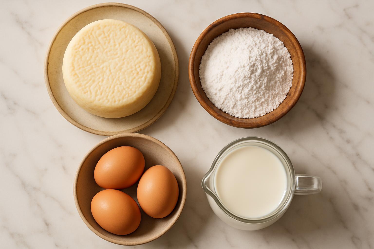 Ingredientes premium para pão de queijo